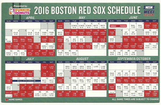 smokkel opgraven Kruis aan April 11, 2016 Boston Red Sox – Magnet Schedule - Stadium Giveaway Exchange